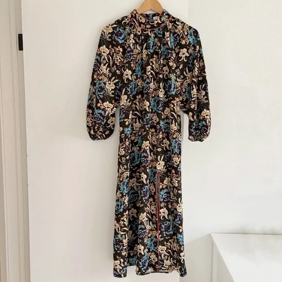 Rhode Fay Midi Dress Maxi Floral Slit High Neck Size M Resortwear Wedding Guest - Picture 3 of 13